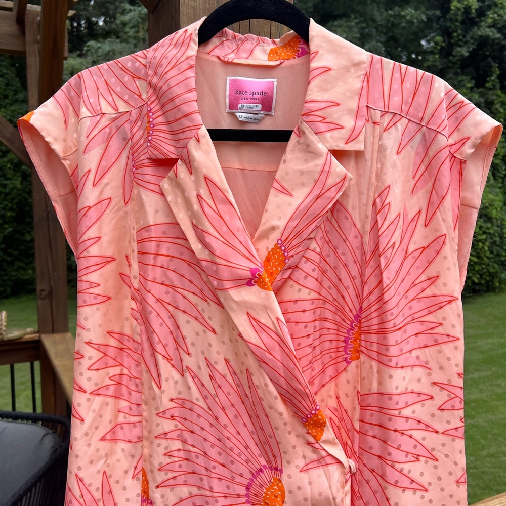 kate spade Peach and Coral Floral Wrap Midi Dress - Picture 4 of 10
